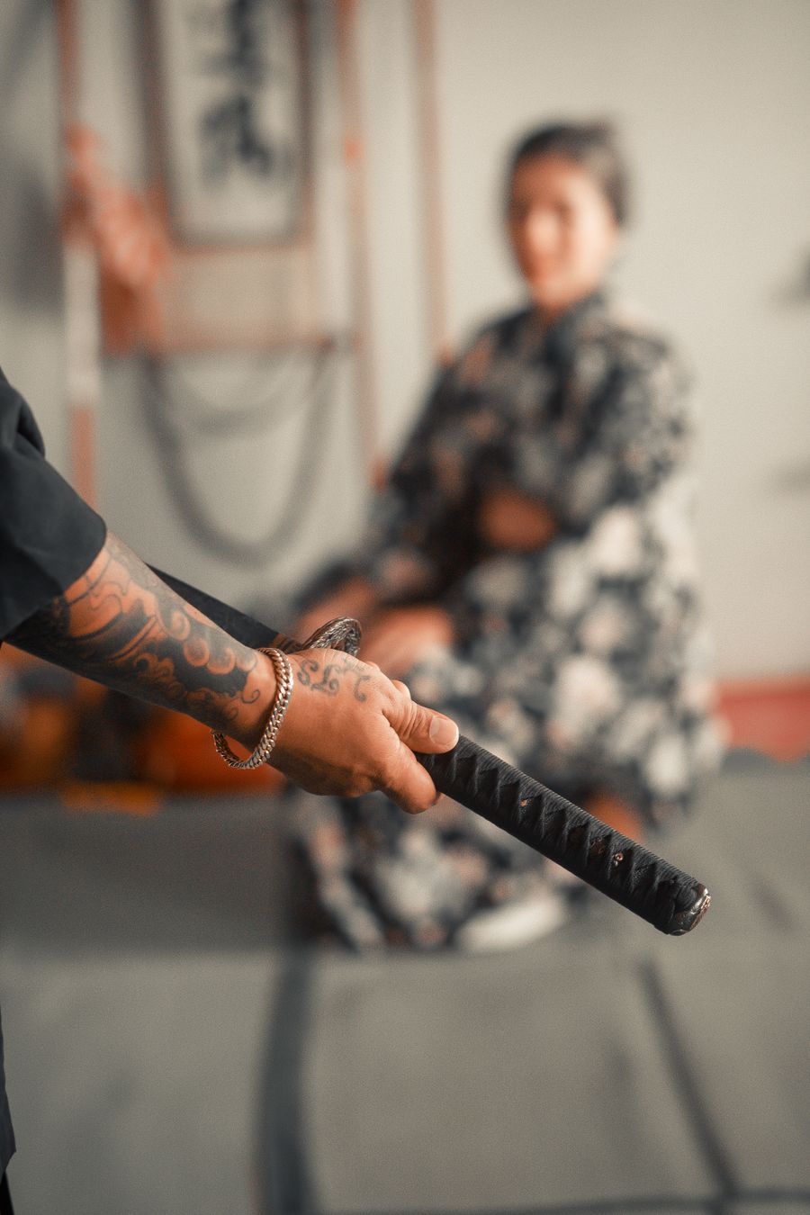 Martial arts demonstration in a dojo
